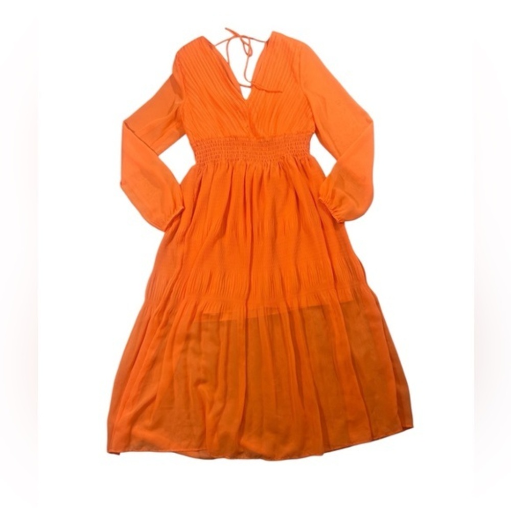 Steve Madden Orange Tiered Sundress with Bishop Sleeves